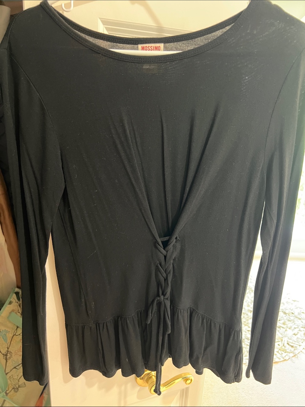 Mossimo Supply Co. Black Long-Sleeve Tie-Front Peplum Blouse